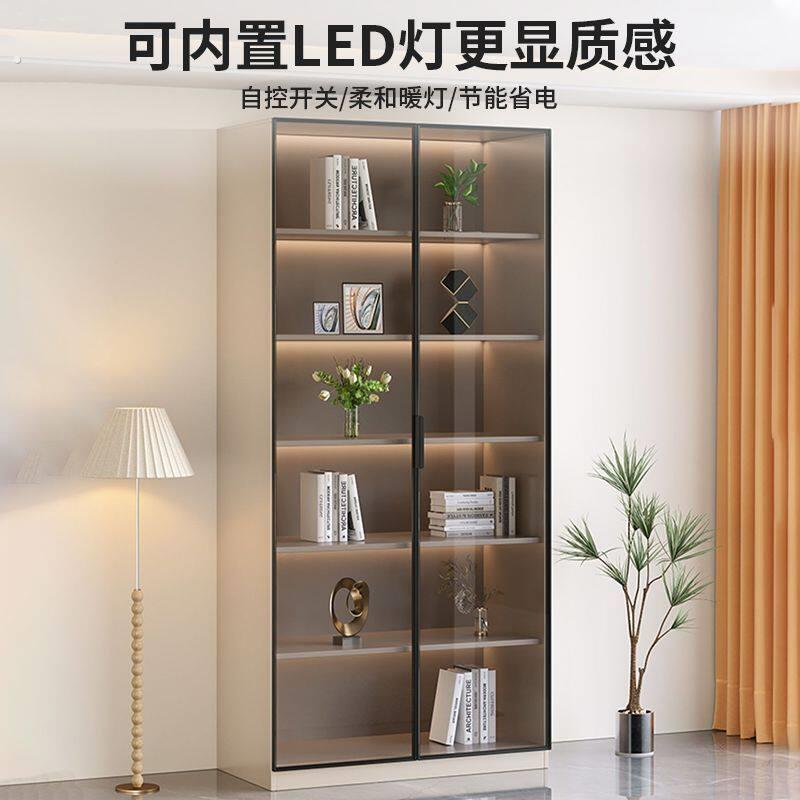 书柜一体到顶新中式书柜轻奢高档酒柜带玻璃门展示柜整墙整体书架