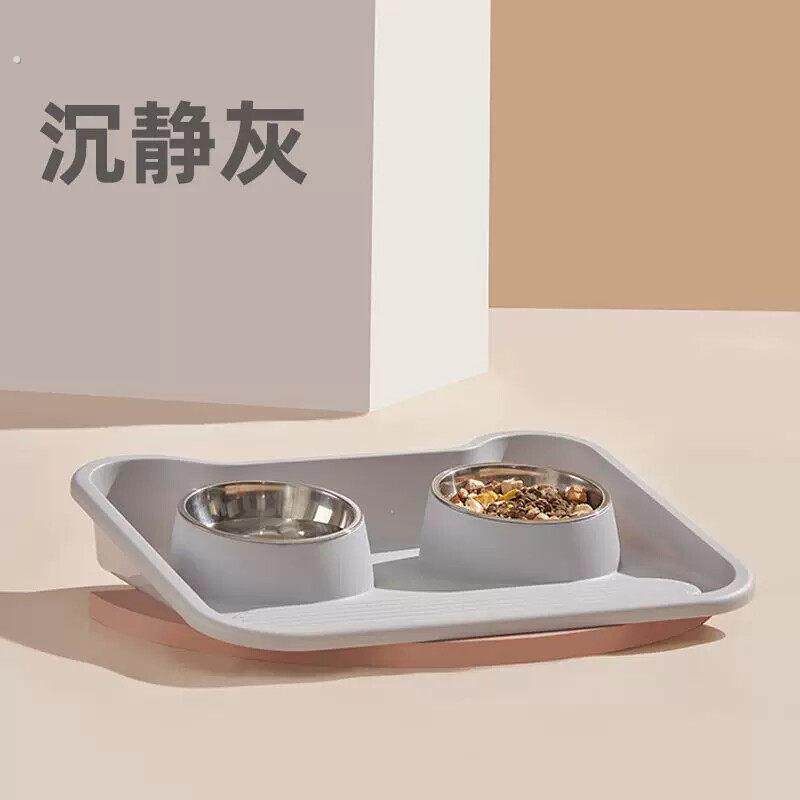新型狗碗防打翻不锈钢宠物食盆护颈水粮饭碗喝水一体猫咪幼猫双碗
