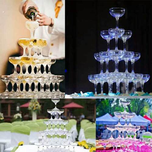 亚克力杯香槟塔酒吧透明婚礼一次性塑料红酒杯婚庆道具高脚香槟杯