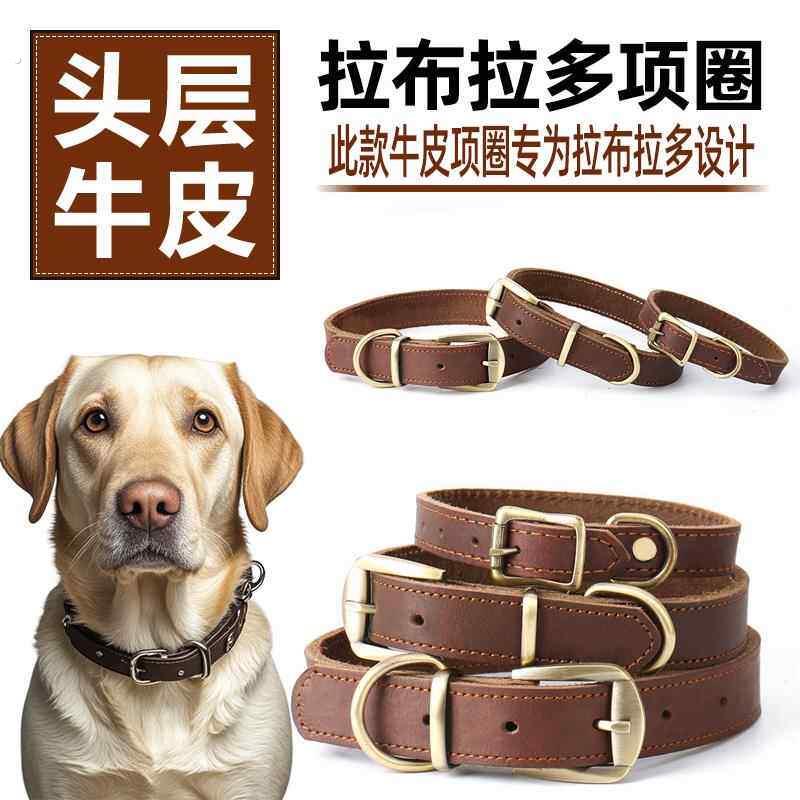 拉布拉多真皮狗项圈脖圈脖套颈圈牵引绳牛皮定制刻字狗牌中大型犬