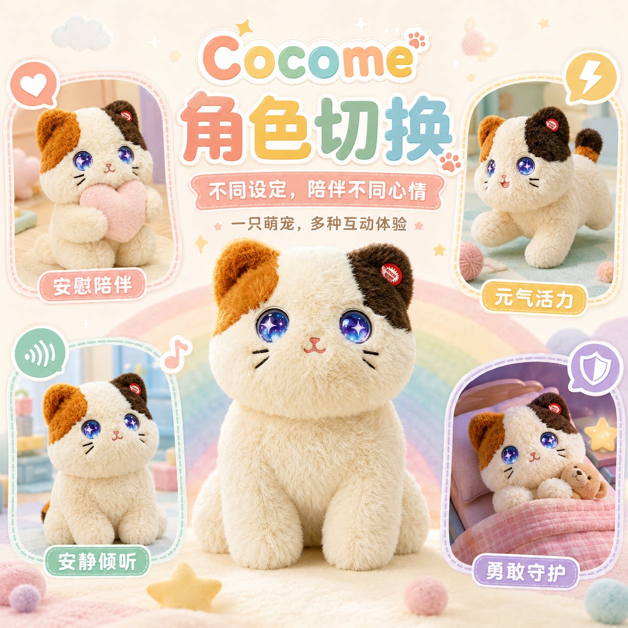 AI智能对话毛绒猫咪玩偶早教陪伴机器人电子宠物情感互动益智潮玩