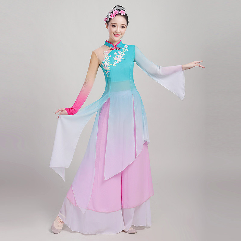 中国风古典舞演出服飘逸女长裙江南伞舞扇子舞民族舞蹈落花表演服