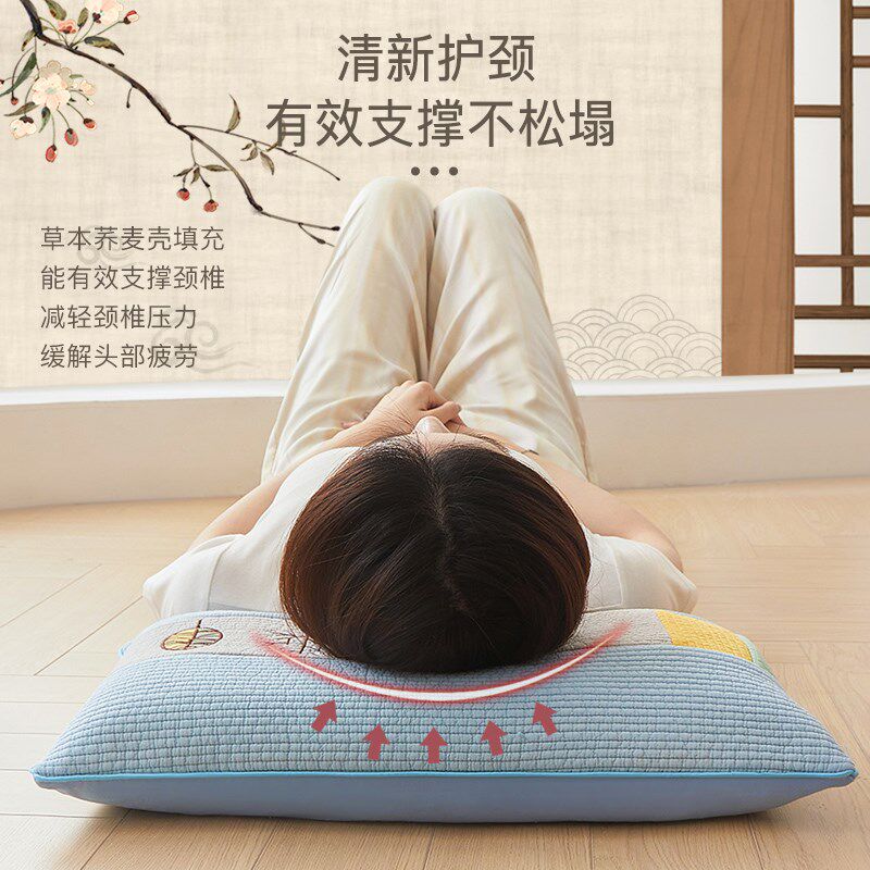 艾洛琳韩式荞麦皮枕头助睡眠护颈椎专用硬枕芯纯棉整头家用护颈枕