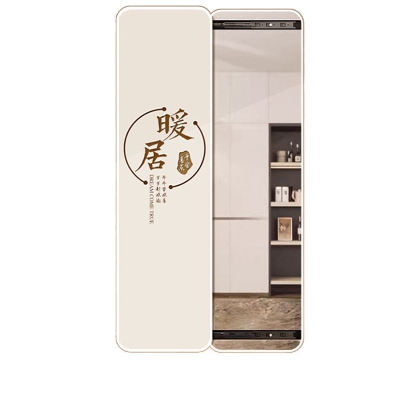 隐藏式全身镜装饰画推拉穿衣镜试衣镜客厅玄关画发财猫遮挡装饰镜