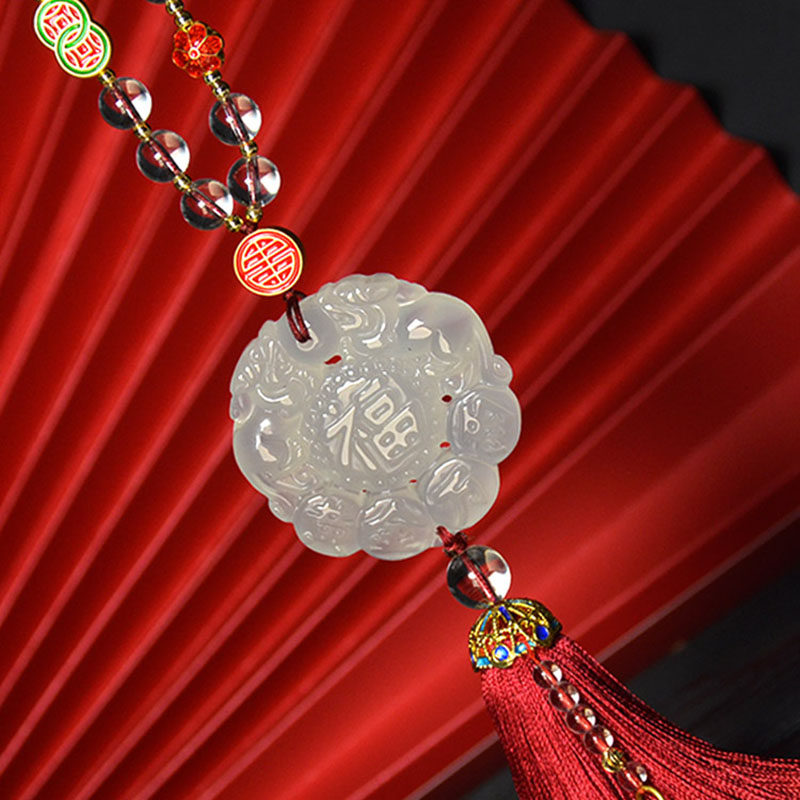 玉石平安福汽车挂件女神款车内吊饰平安符高车档挂饰车载吊坠流苏