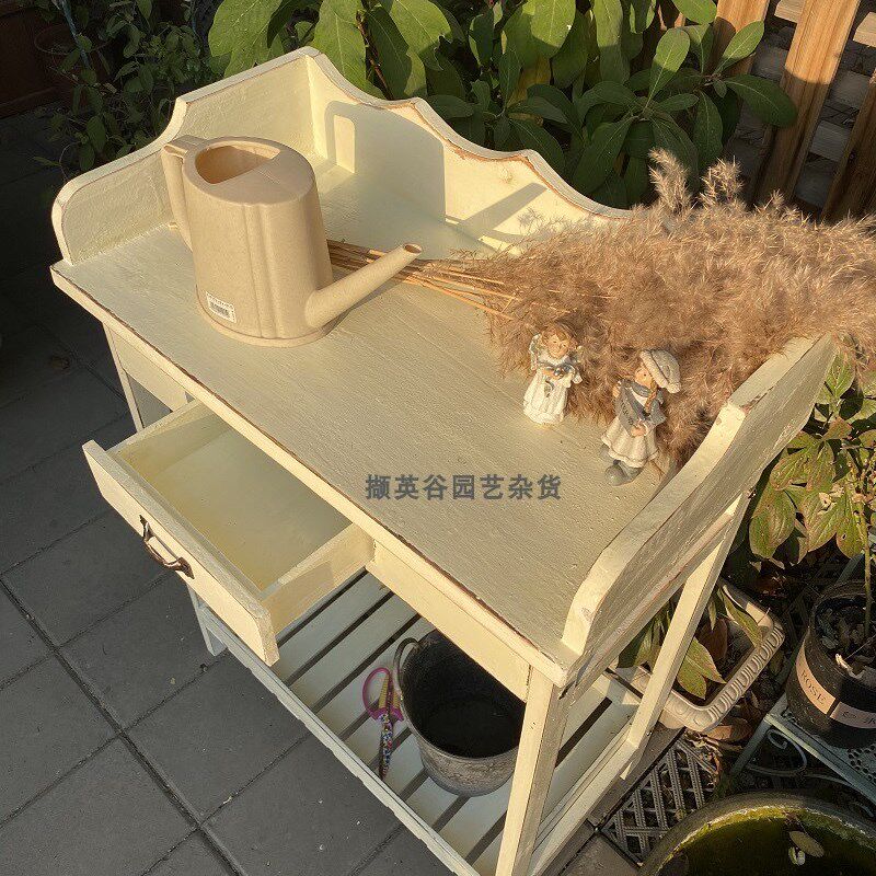 美式乡村实木花架置物玄关桌 工具收纳花园杂货 店铺装饰道具摆件