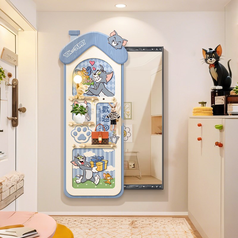 猫和老鼠隐藏式全身镜子画玄关装饰画卧室洞洞板暗藏式推拉穿衣镜