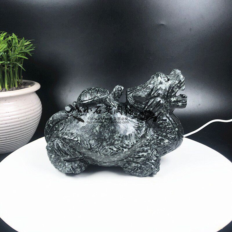 天然独山玉龙龟摆件玉石龟子母龟家居客厅简约桌面长辈送礼工艺品