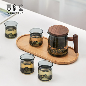 言和堂功夫茶具套装家用泡茶壶整套高档玻璃茶壶茶盘简约泡茶小套