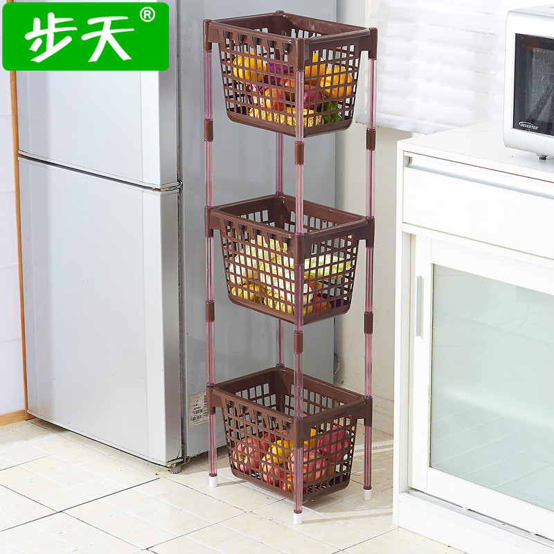 步天厨房置物架落地收纳筐塑料多层蔬菜收纳篮双层储物架子菜篮子