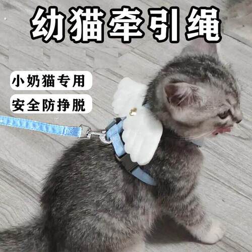 猫咪牵引绳小猫牵引绳幼猫猫咪防挣脱外出专用牵引带小号绳子