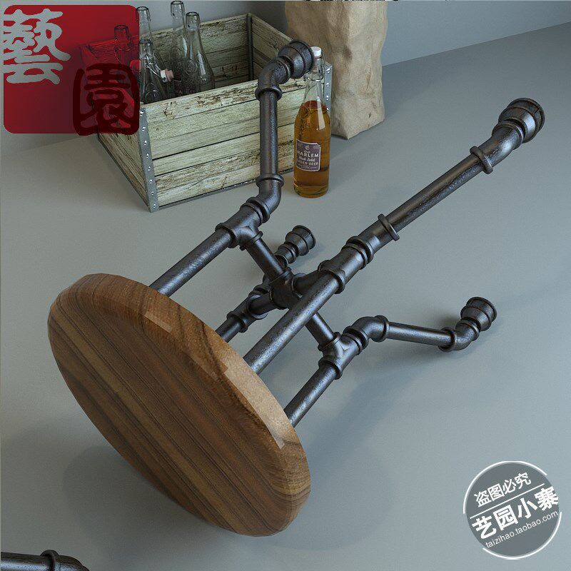 美式新款铁艺酒吧吧台椅实木吧凳复古工业设计金属水管高脚椅餐桌