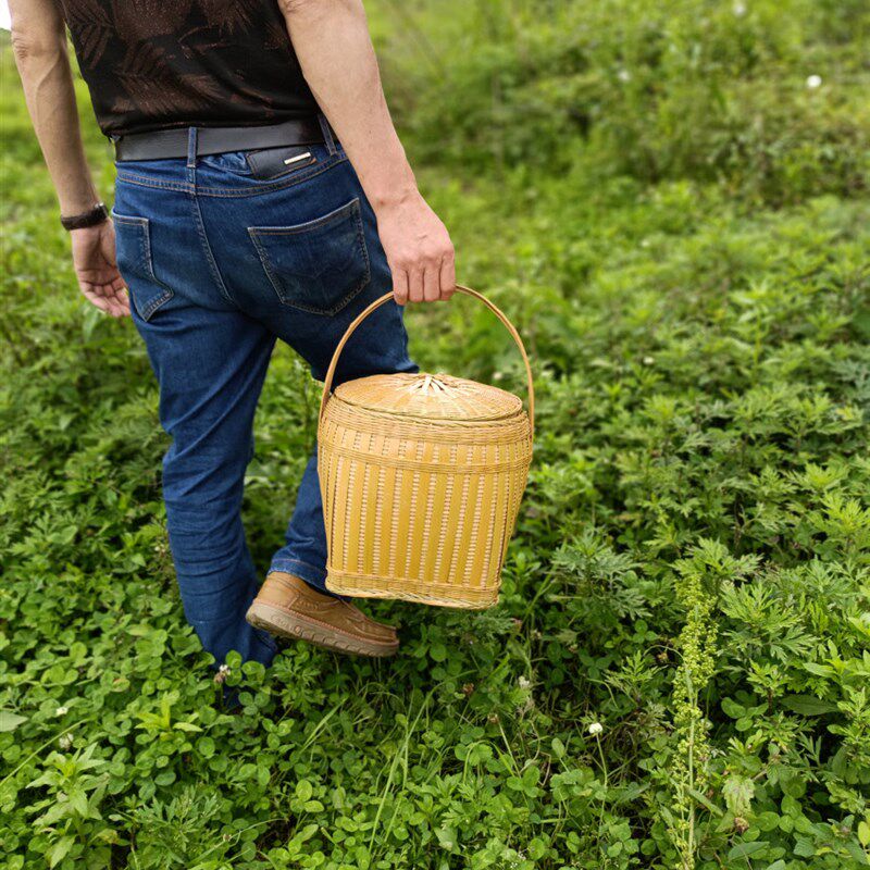 贵州手工竹编带盖提篮 收纳筐 水果篮 手提篮 竹篮 茶叶篮鸡蛋筐