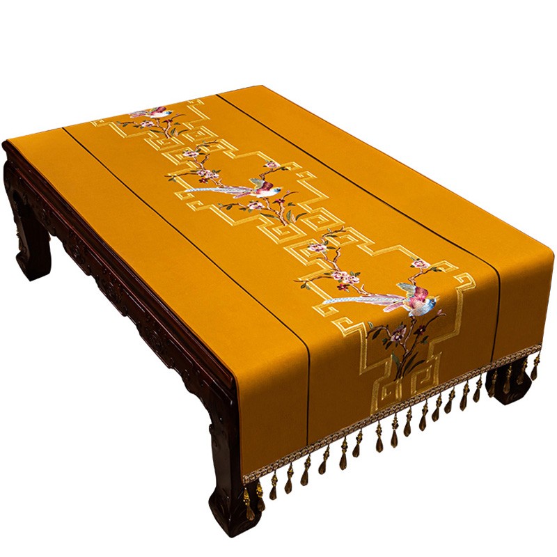 中式茶几布布艺盖布餐桌垫家用客厅防尘台布垫子长方形茶桌旗盖巾