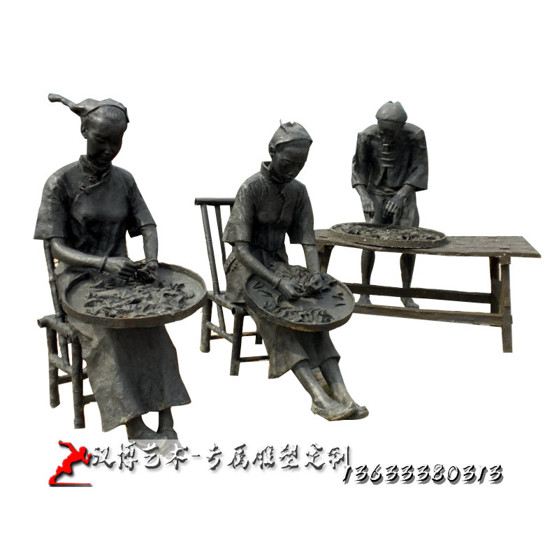 玻璃钢仿铜人物雕塑园林广场铸铜采茶女雕塑景观茶文化主题铜雕像