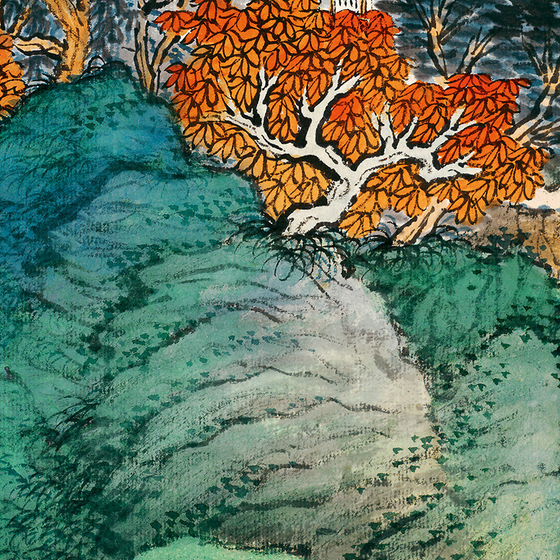 近代萧谦中仿青绿山水图国画挂画画心装饰画高清微喷复制临摹画稿