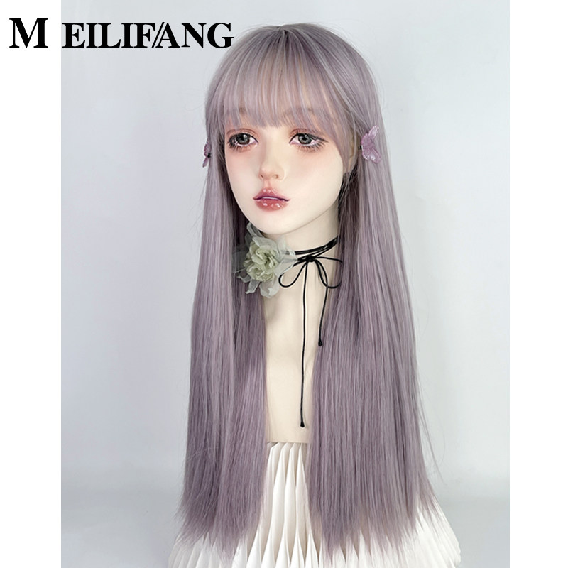 紫色假发女长直发灰紫色薄藤紫cos万用lolita日常jk女团全头套式