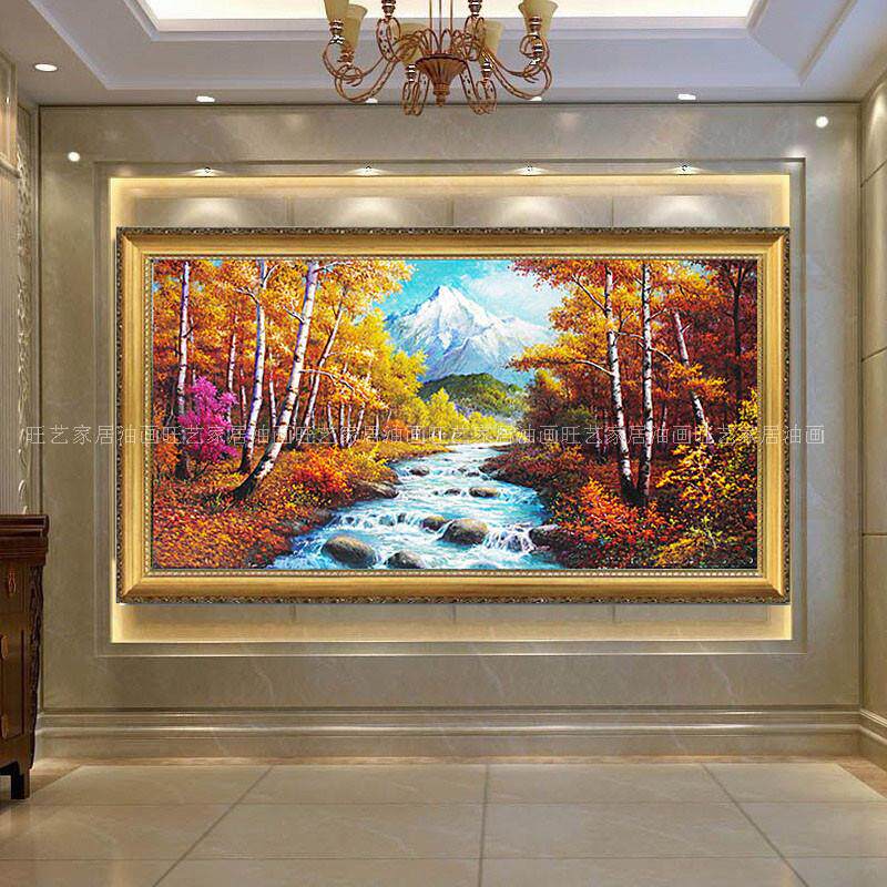 手绘白桦林风景油画客厅酒店别墅办公室餐厅沙发背景挂画