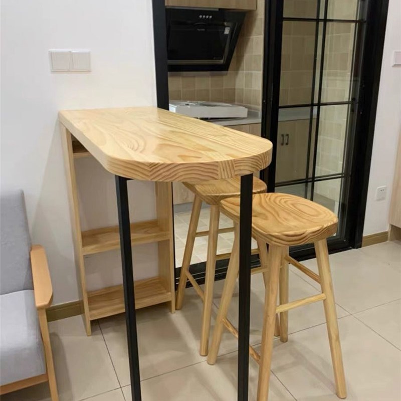 北欧实木吧台桌简约小吧台原木高脚桌长条桌酒吧餐桌一体家用定做