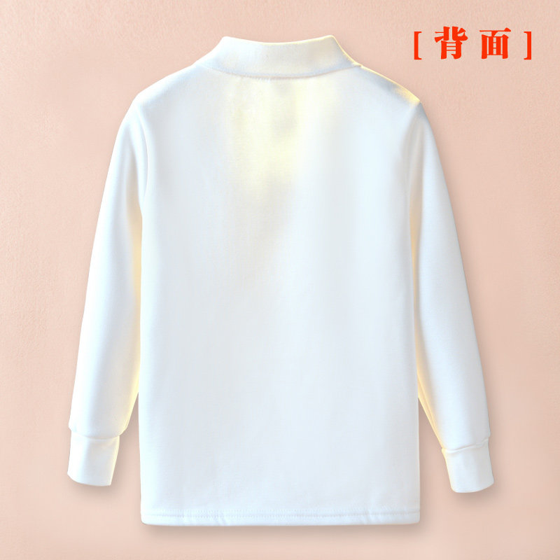 儿童加绒t恤白色男童长袖翻领POLO衫女童打底衫学生秋冬加厚校服T