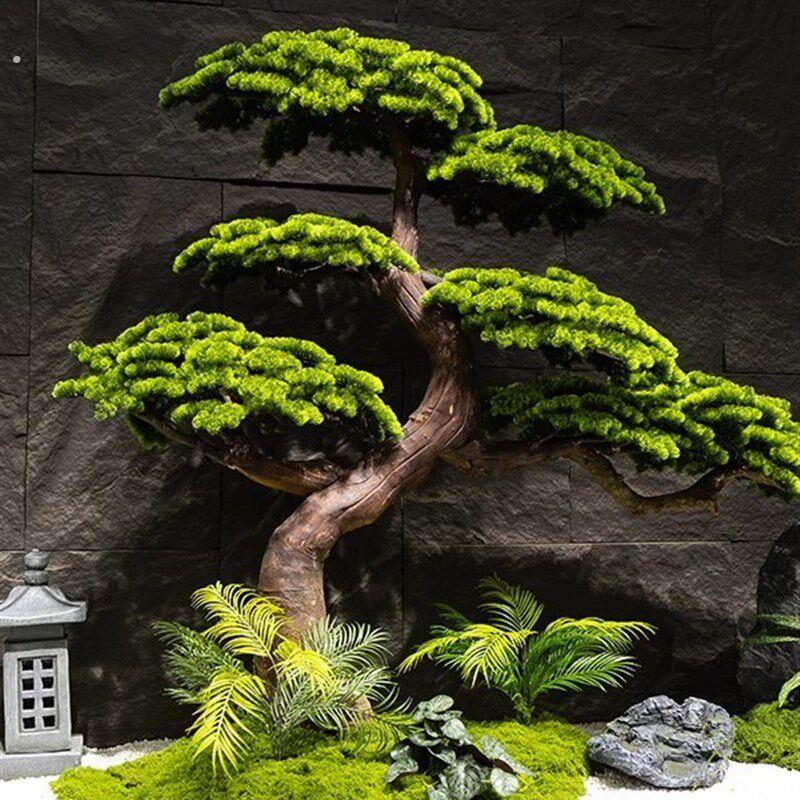玄关绿植大型假树松树装饰摆饰造景高端轻奢酒店室内外彷真迎客松