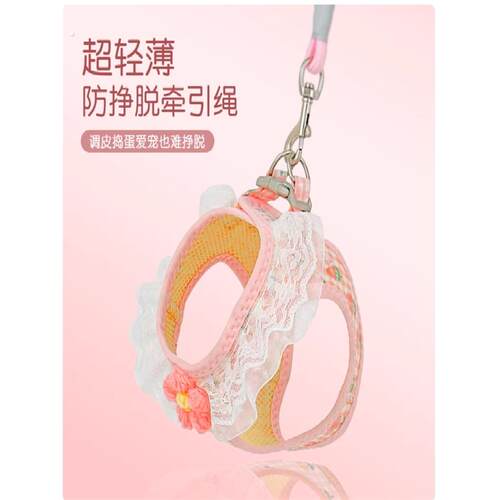 猫咪牵引绳防挣脱外出专用可爱背心式溜猫胸背带可调节宠物遛猫绳