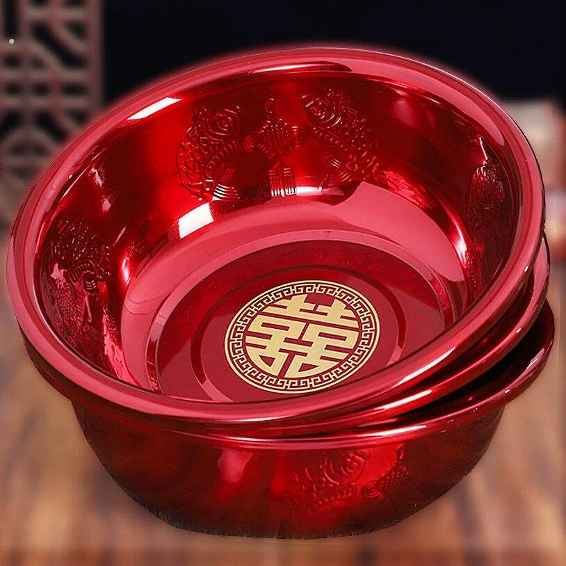 红盆结婚喜庆脸盆不锈钢加厚红色喜盆女方陪嫁面盆红色盆婚庆用品