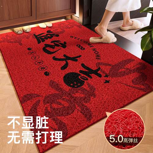红色喜庆入户门地垫进门门垫乔迁脚垫丝圈玄关地毯家用可裁剪垫子