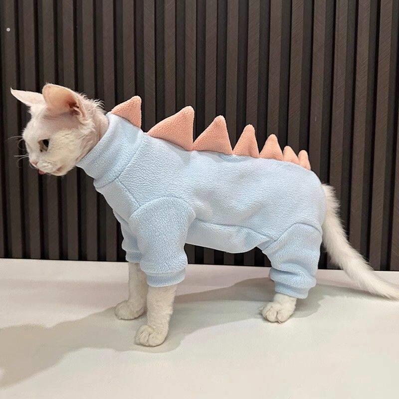 2024新款颗粒绒护肚子四脚衣小恐龙无毛猫衣服斯芬克斯猫德文衣服