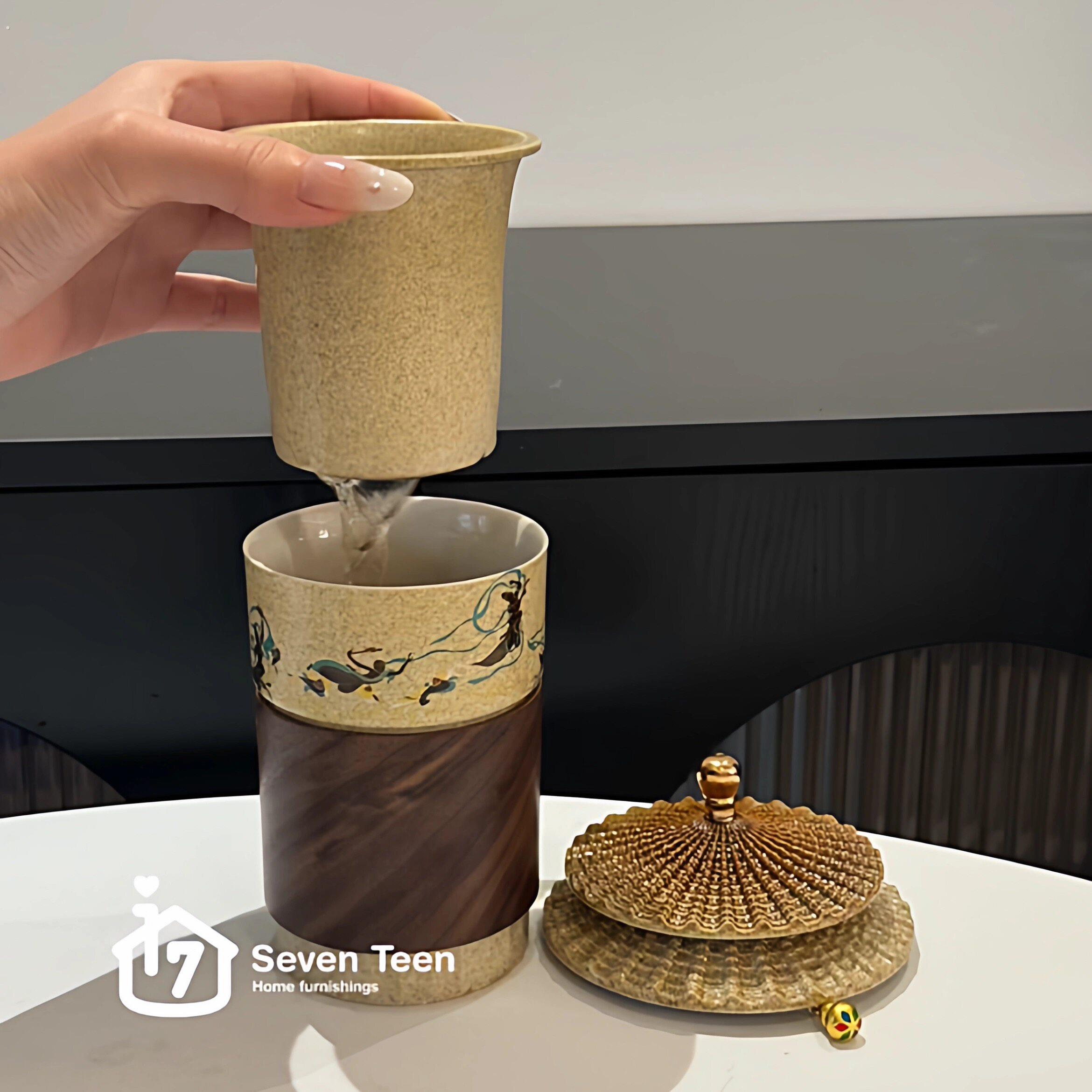 创意敦煌飞天茶水分离办公室泡茶杯带盖过滤随手杯年轻人泡茶杯