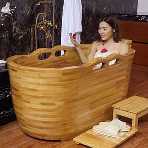 杉琦橡木全身洗澡桶泡澡桶木桶浴桶浴缸实木家用浴盆成人沐浴桶