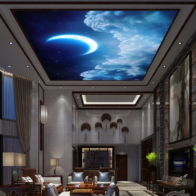 天花板装饰吊顶壁纸房顶墙贴画3D立体墙纸宇宙星空太空星云自粘画