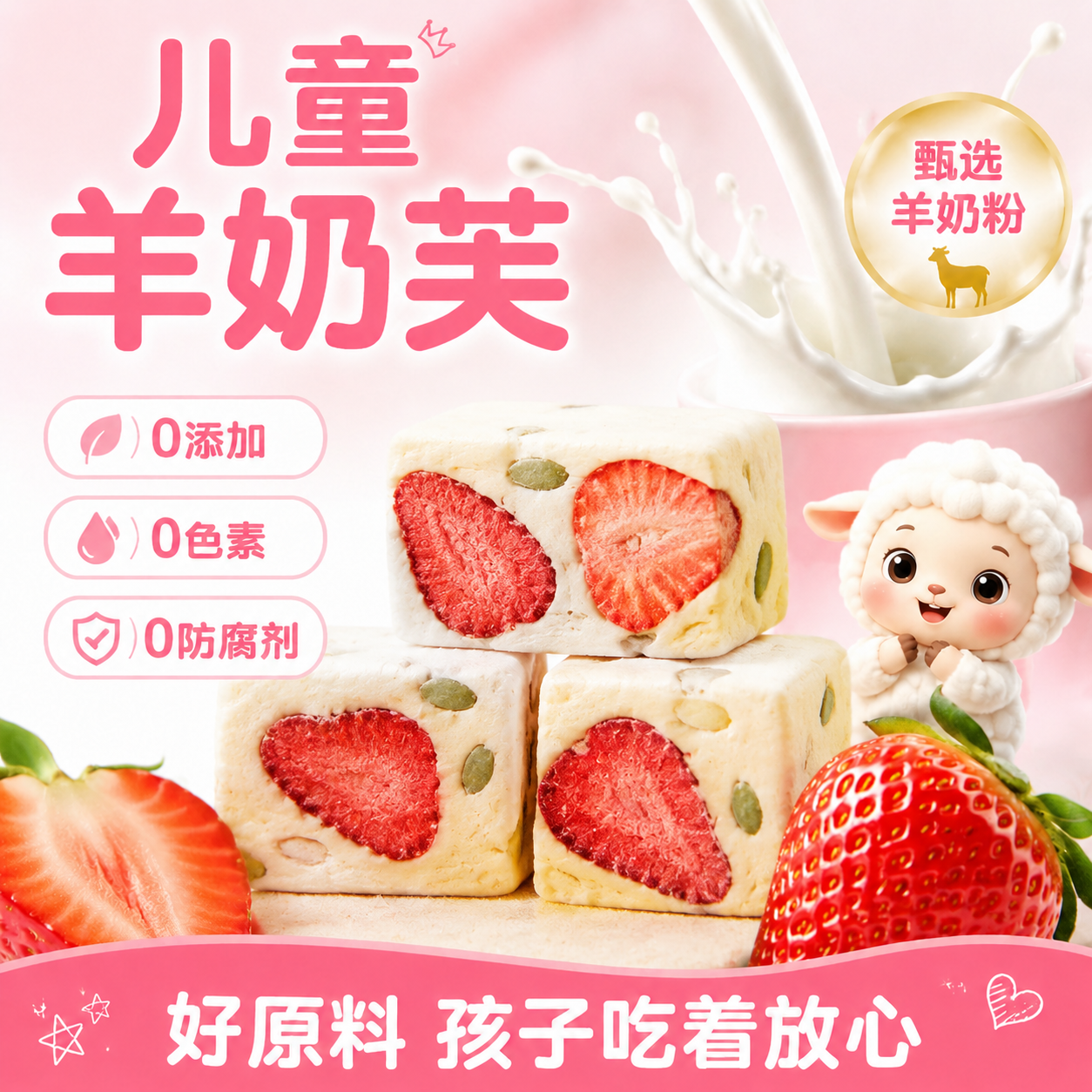 草莓羊奶芙儿童糕点官方旗舰店拉丝长条冻干雪花酥正品网红小零食