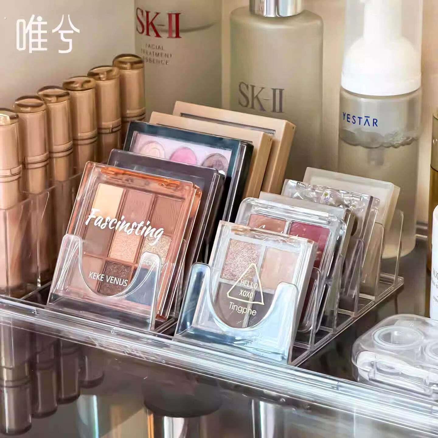 眼影盘收纳神器透明分隔盒子桌面彩妆粉饼腮红化妆品置物架展示架