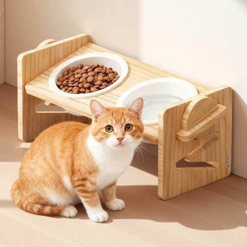 可调节猫碗架双宠物陶瓷碗食盆猫咪饭碗狗狗斜口保护颈椎高脚喝水