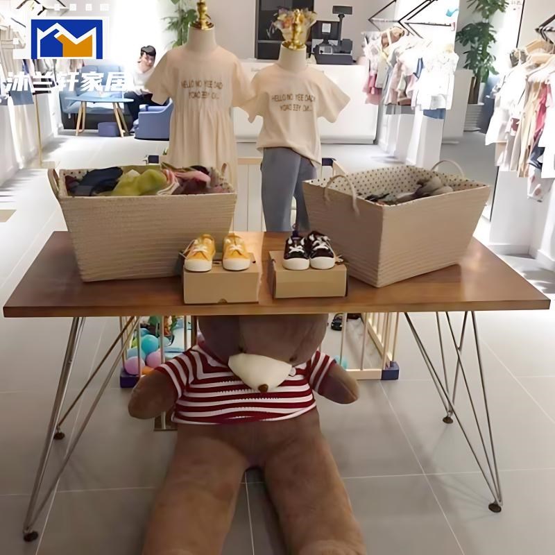 北欧实木电脑桌家用简约办公桌卧室书桌大板桌服装店桌子展示鞋架