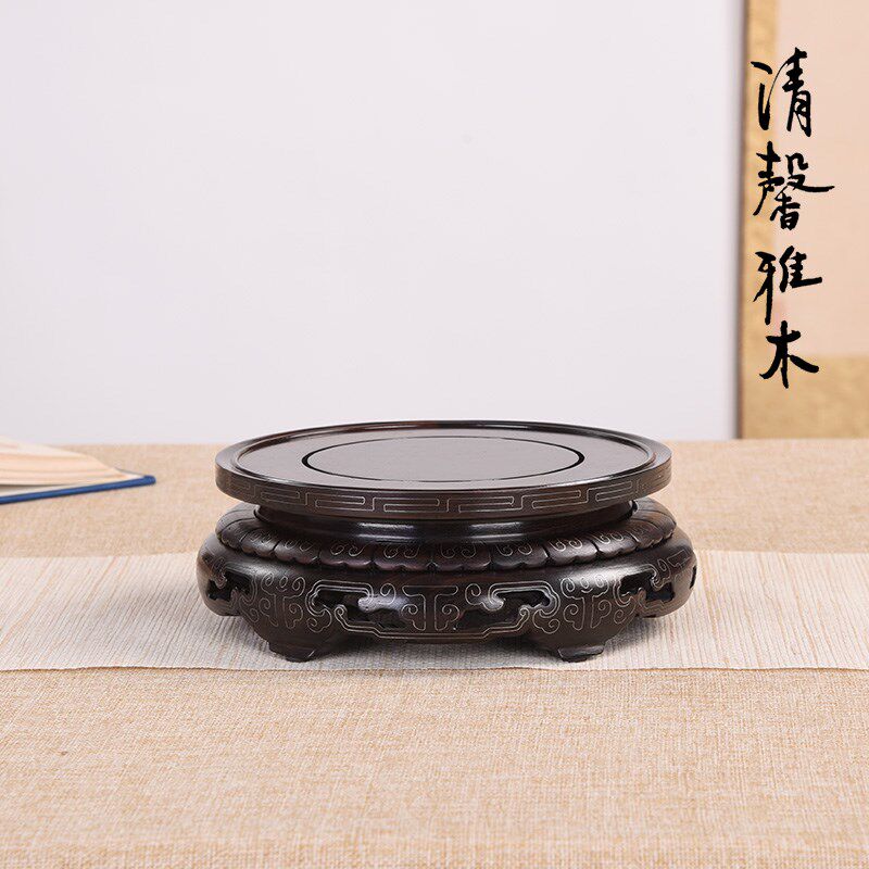 紫光檀实木中式嵌银丝花瓶鱼缸酒瓶盆景古玩奇石古玩玉石摆件底座