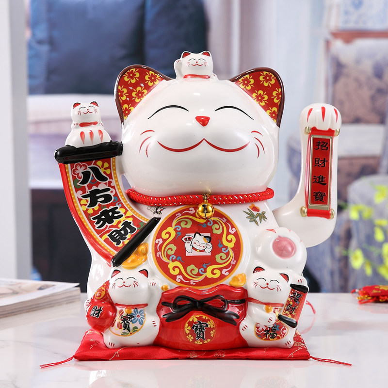 电动陶瓷招财猫创意双用摇手摆件开业礼品家居乔迁开运送礼佳品猫
