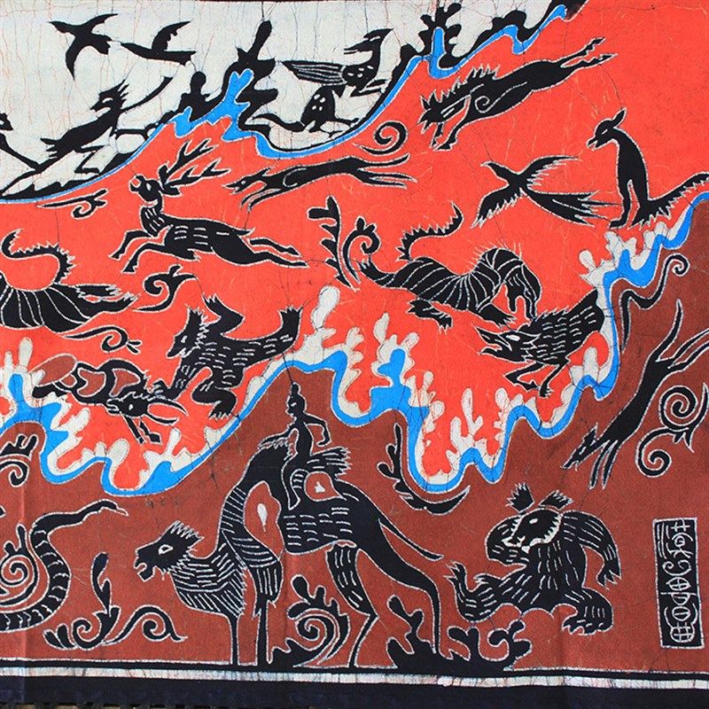 民族工艺品蜡染画纯手工大气布艺挂画客厅会议室装饰背景画汉兽图