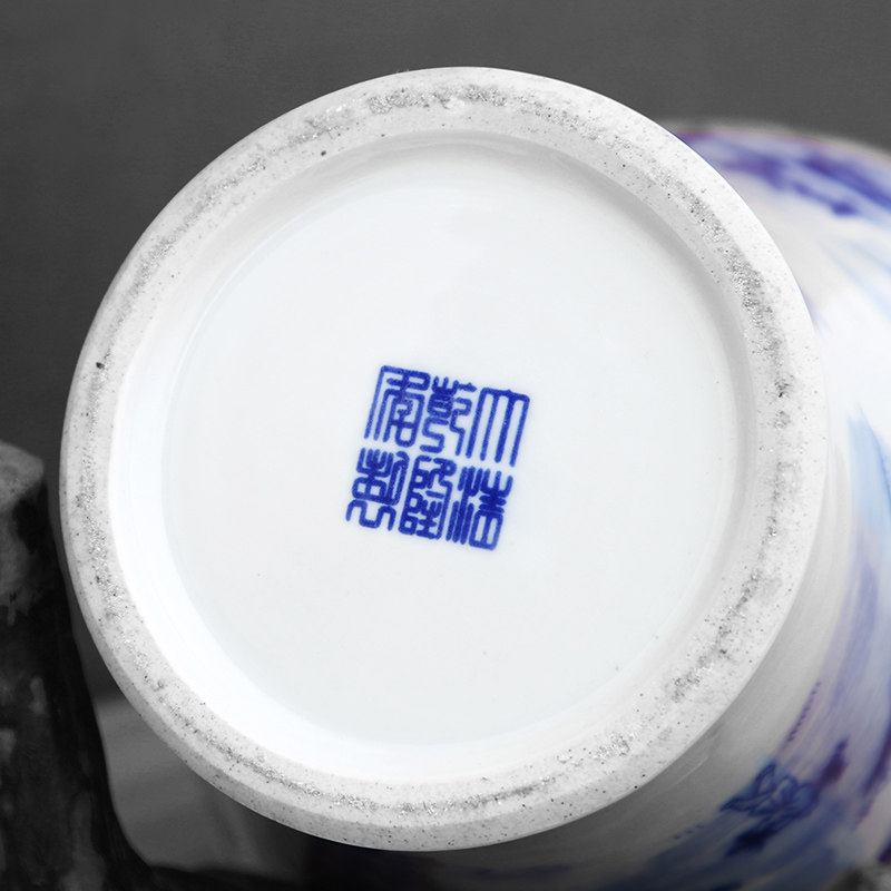 景德镇陶瓷器青花瓷将军罐青花山水纹居家装饰品客厅摆件储物罐
