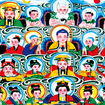 新款百神图卷轴画天地全神客厅玄关挂画绢布画心佛道总真图丝绸画