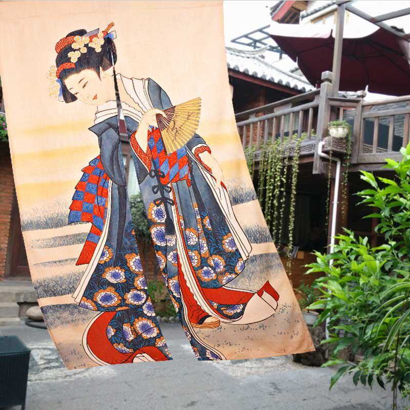 浮世绘日式暖帘餐厅布艺门帘定制装饰布帘吧台厨房洗手间隔断短帘