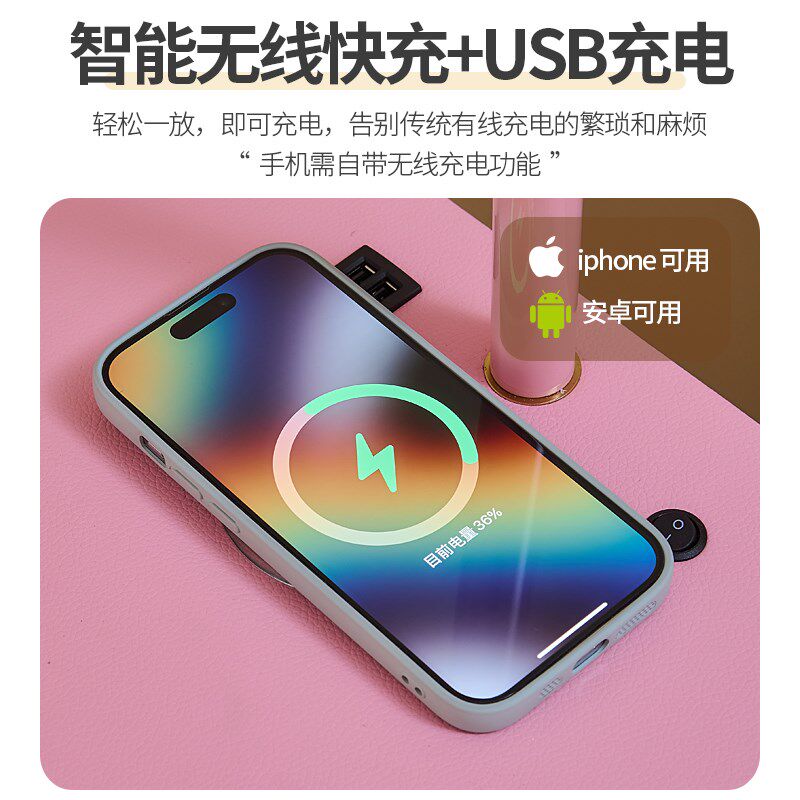 儿童房落地灯粉色少女心卧室氛围奶油客厅沙发置物床头柜一体台灯