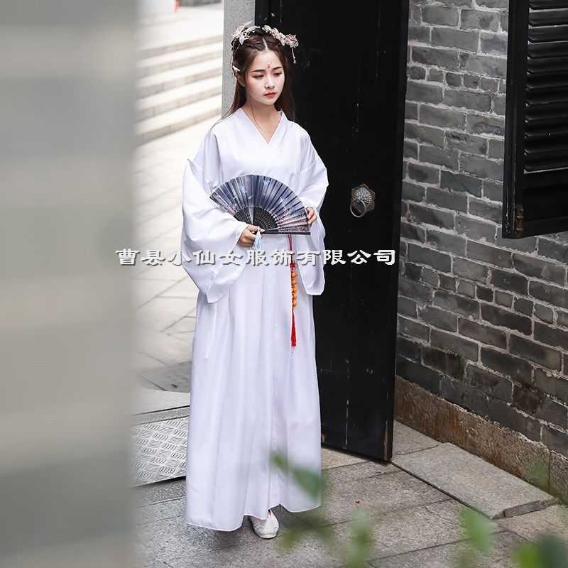 汉服女夏白色小龙女白娘子古装学生仙女中国风摄影魏晋风大袖衫