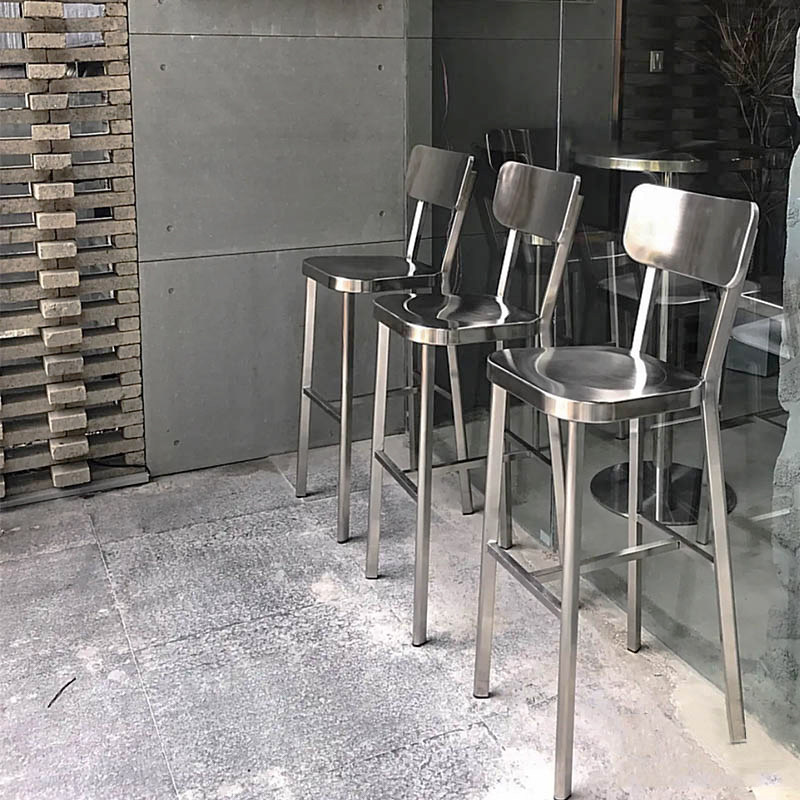 工业风咖啡厅餐椅不锈钢圆桌岛台吧台椅高脚凳户外餐桌靠背椅组合