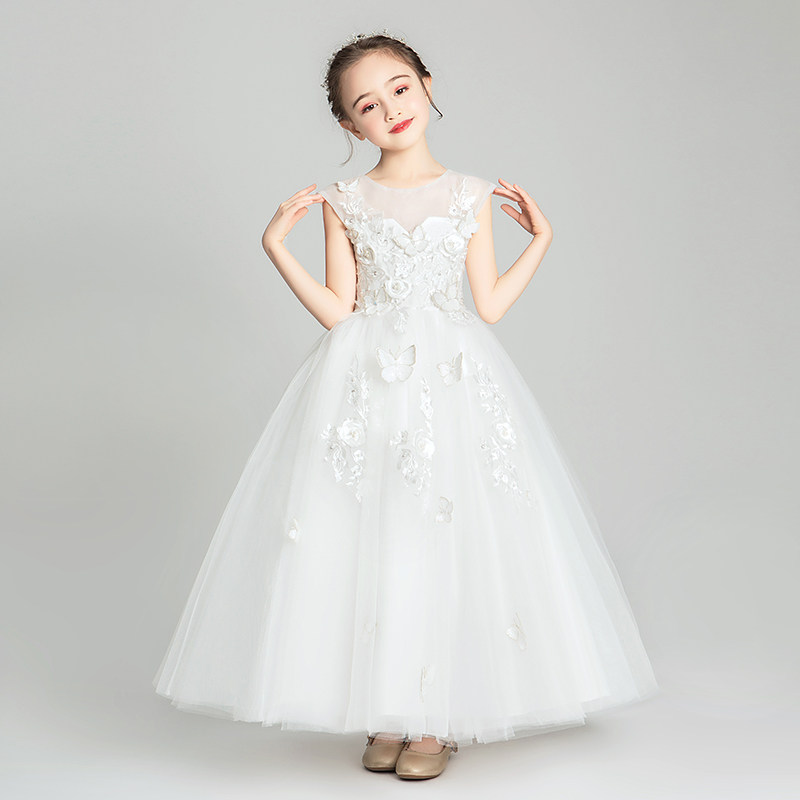 女童晚礼服公主裙蓬蓬纱裙小女孩花童儿童婚纱公主白色演出服春夏