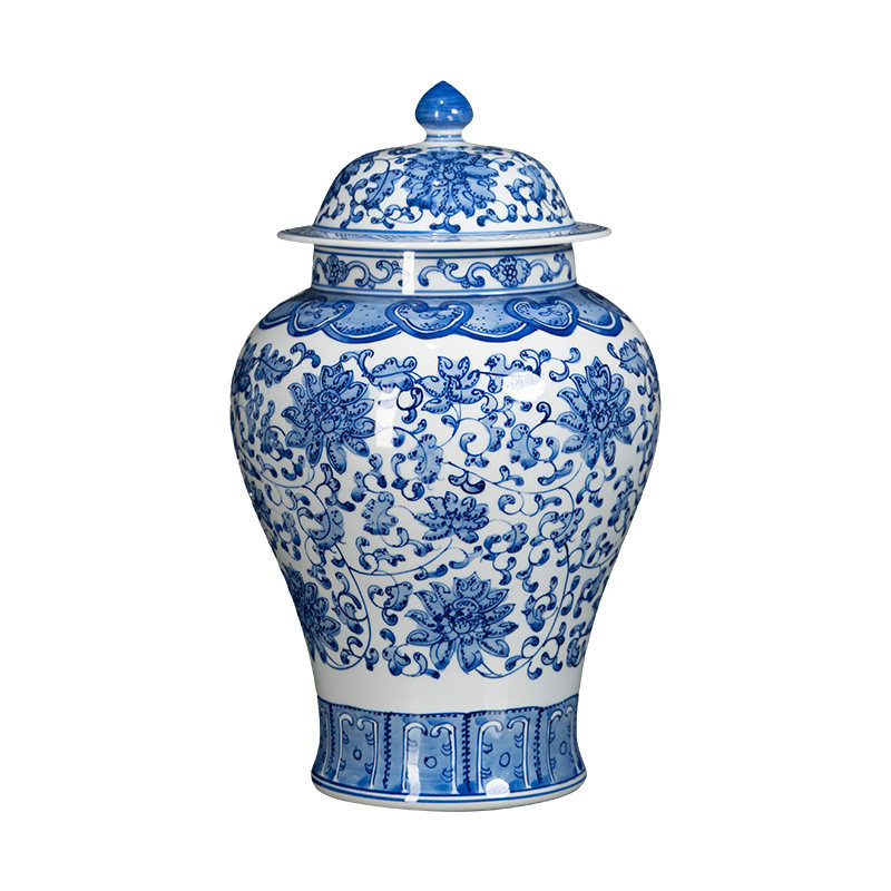 景德镇陶瓷器花瓶青花瓷将军罐书房客厅酒柜仿古新中式装饰品摆件