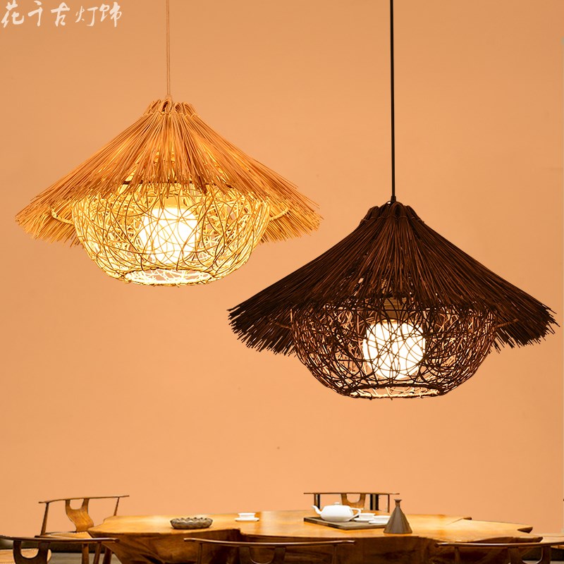 中式复古藤艺田园日式吊灯餐厅咖啡屋火锅店编织鸟笼茶楼吧台吊灯