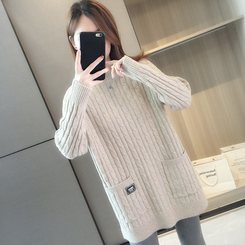 中长款毛衣女秋冬季加厚打底衫2025新款宽松复古半高领套头针织衫
