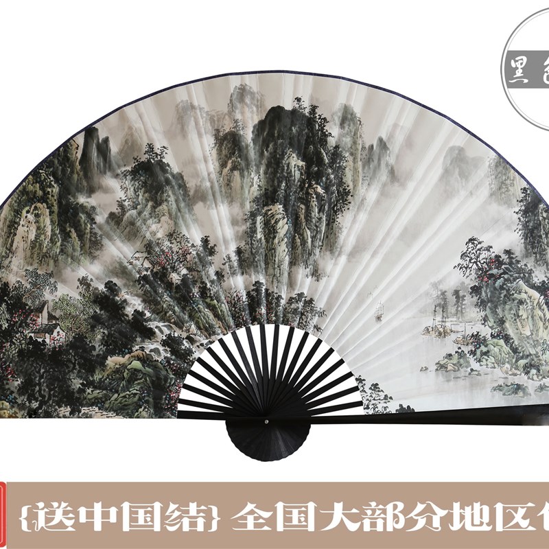 悬挂持久.扇面不下坠*春景8*大挂扇玄关客厅壁挂装饰工艺大折扇子